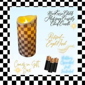 MacKenzie-Childs Courtly Check 8” Flicker Pillar Candle with Remote & Timer